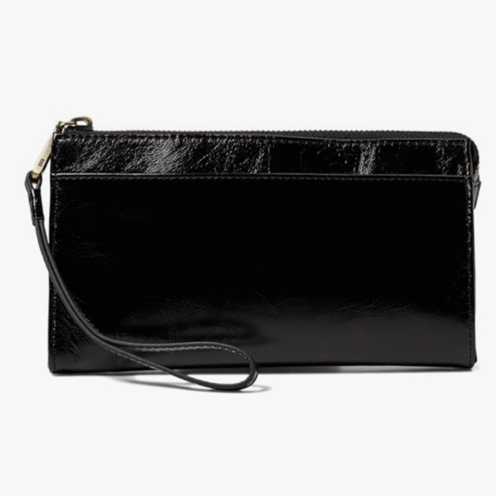 HOBO Zenith Black Leather Wristlet Wallet Zip Closure Detachable Card Case